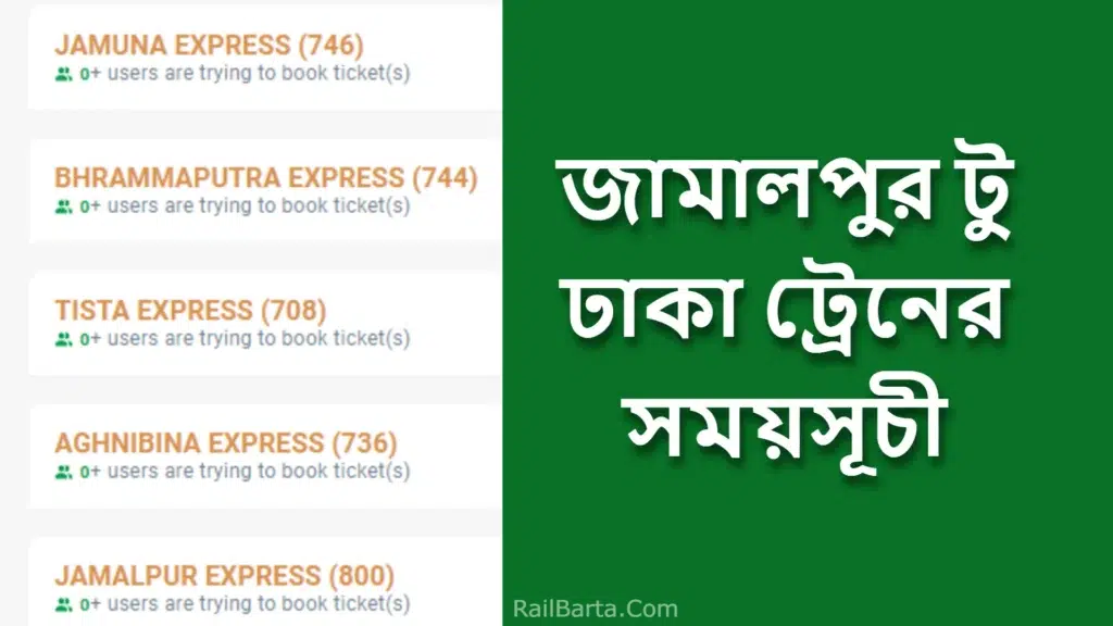 জামালপুর থেকে ঢাকা ট্রেনের সময়সূচী